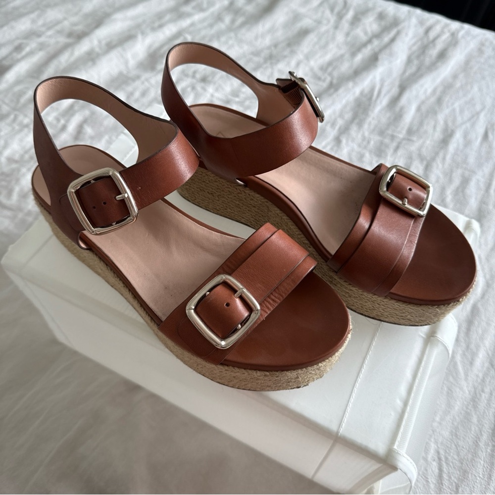 27 EDIT Brown Platform Sandals with Buckle Straps leather